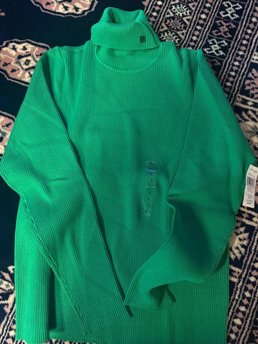 Ralph Lauren Bright Green Ribbed Turtleneck Sweater